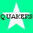 Four white stars on a bright green background with the text "QUAKERS" in black pixelated font across two