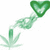 Green pixelated icon showing a cannabis leaf at the bottom and a triangular shape connected by a curved stem at the top against a white background.