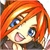 Pixelated character icon with orange hair, blue eyes, and pink mouth showing teeth, cropped to head and shoulders.