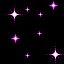A 64x64 pixel animated icon featuring multiple purple and white star shapes with blue and red dot accents on a black background, displayed as a contact sheet of four frames showing subtle variations in star positions and brightness.