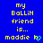 Blue background with yellow pixelated text reading 'my Ballin friend is... maddie' and a cyan heart symbol.