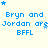Blue text and stars on a light background with repeated phrases 'Bryn and Jordan are BFFL' in pixelated style.