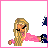 Pixelated cartoon girl with long blonde hair in pink top and dark blue sleeves, shown across six with changing expressions and text overlays