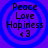 Four identical circular icons with blue concentric rings on a purple background, each displaying text and symbols.