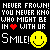 Static pixel art with white text on black background, red heart symbol, and yellow smiley face.