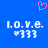 Blue background with pink heart icon above white pixelated text 'LO.V.E.' and '333' with heart symbol, two identical side-by-side versions.