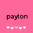 Pixelated text 'payton' on pink background with five white and light pink heart symbols below, two variations of heart coloration visible.