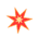 Three pixelated starburst icons with orange-red centers and white/light blue outer rays on gray background.