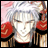 A 48x48 pixel buddy icon featuring a character with white hair and red shoulder accents on the left, paired with "Anime IM" text in silver block letters and a stylized signature on the right against a black background.
