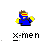 Pixelated character in blue outfit with yellow gloves and red-yellow headband, standing against gray background with 'X-Men' text below.