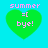 Four identical pixelated green hearts on cyan background with pink text 'summer =[ bye!' above each heart.