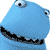 Four static frames of a blue cartoon monster with large eyes and black teeth arranged in a 2x2 contact sheet, each frame showing slightly different mouth positions.