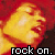 Animated contact sheet of two frames showing a pixelated yellow figure with red background and "rock on." text at bottom.