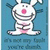 Pixelated bunny with pink nose and mouth, smiling widely on blue background with text below.