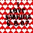 A static image with a red and white heart-patterned background displaying repeated text "I LOVE SABRINA C.8.07" in black pixelated font.