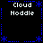 Pixel art with four identical quadrants displaying "Cloud Noddle" text, blue dotted borders, and star-like symbols on a black background