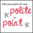 Static pixel art icon with red text 'polite point' and two gray stars on white background.