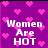 A 4-frame animated contact sheet showing a purple background with pink hearts and white text reading "Women Are HOT" in pixelated font, each frame displaying slight variations in heart placement and text clarity.