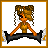 Pixel art character with brown hair and orange skin holding a black object, next to pink text reading 'crys' on white background.