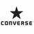 A static collage of four distinct visual elements: a black star logo with 'converse' text, pixelated text reading '& & who says i cant wear', green sneakers, and a person wearing striped socks and silver shoes.
