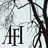 Black and white pixelated image with stylized text 'AH' in the lower center, surrounded by abstract tree-like branches against a light gray background.