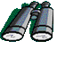 Pixelated binoculars with silver bodies and green accents, showing multiple lens variations across frames.