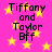Pixelated text reads "Tiffany and Taylor Bff" over a pink background with yellow stars, repeated in a pattern