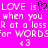 Pixelated text on bright pink background with black heart symbol replacing 'love' in repeated phrase.