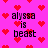 Pixelated pink background with red heart shapes and repeated text 'alyssa is beast' in black block letters.