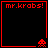 Red pixelated text "mr.krabs!" in top-left of four black , each with red border and small red pixelated alien icon at bottom-right corner