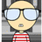 Pixelated character with large glasses and striped shirt on cyan background, surrounded by pink text phrases.