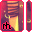 Pixelated cityscape with pink and purple gradient background, yellow vertical accents, and black-and-white stylized 'm' text in bottom-left corner.