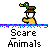 Animated contact sheet showing a pixelated duck character running and transforming across 17 frames with repeated text "Scare Animals" below each frame.