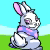 Animated contact sheet of a white cybunny with pink ears and purple-blue scarf against green grass and blue sky background, showing sequential tail-wagging motion across 10 frames.