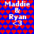 Pixelated icon with blue background and red heart pattern, displaying "Maddie & Ryan <3" text in white, with two identical versions side-by-side.