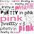 Pixelated static image with repeated text elements in pink and gray tones on a white background.