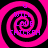 Four identical pink and black spiral patterns arranged in a , each containing purple text reading "U WILL LOVE CHICKEN"