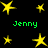 Yellow star shapes and green text reading 'Jenny' on a black background, with multiple star sizes