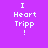 Purple background with white text "I Heart Tripp !" and red rectangular bars appearing in different positions across four views.