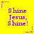 Yellow background with purple text reading "Shine Jesus, Shine!" repeated in a pattern and small star-shaped decorations