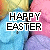 Animated contact sheet of 16 Easter-themed buddy icons featuring pastel-colored egg-shaped characters with "HAPPY EASTER" text, each frame showing subtle color variations in the text and background elements.