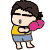 Pixelated cartoon character with brown hair, yellow shirt, blue shorts, and pink boxing gloves in various poses.