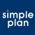 Blue background with white text 'simple plan' and four outlined icons: broken heart, sad face, cloud with raindrops, and a leaf.