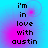 Pixelated text 'i'm in love with austin' on cyan background with pink gradient, displayed across four showing slight variations