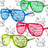 Pixelated watercolor-style sunglasses in blue, green, pink, and yellow arranged in a repeating pattern on a white background with faint gray floral motifs