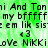 Pixelated green background with repeated black text reading 'ni And Tani And Tan my bffffff em lik sis: em lik sist <3 love NiKKi.love NiKKi' across two identical sections.