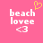 Pixelated pink background with white text 'beach lovee <3' and a yellow heart symbol above the text on the left side.