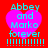 Four identical pixelated heart-shaped icons with cyan text on a red background, each displaying 'Abbey and Marko forever' over exclamation marks.