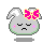 Pixel art bunny head with pink bow, closed eyes, and blush; four variations show open eyes, lightbulb, and bow position changes.