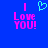 Blue background with pink text 'I Love YOU!' and a cyan heart symbol above the word 'Love' in pixelated style.
